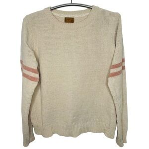 POL LONG SLEEVE CREAM + PINKY RED STRIPE WOVEN SWEATER STYLE JST595A Y2K, SIZE L